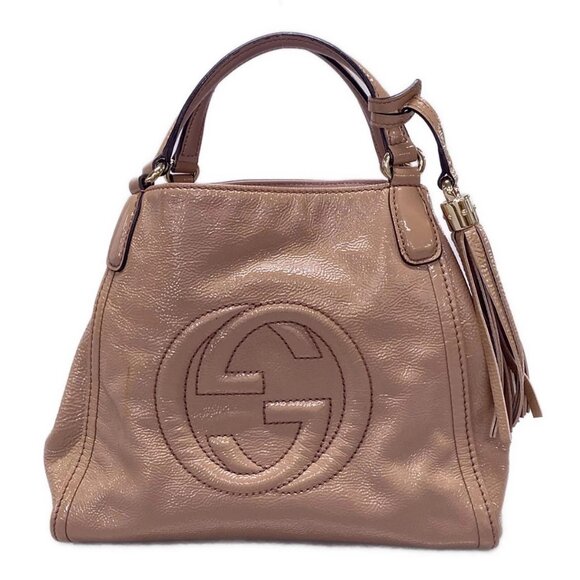 GUCCI Soho Pink Beige Patent Leather Tote Bag 390-081325 - Picture 1 of 12